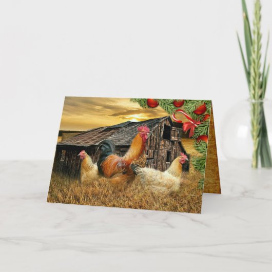 Cartes Pour Fêtes Annuelles Coq de Noël Hen Barn Coop Farm (Devant)
