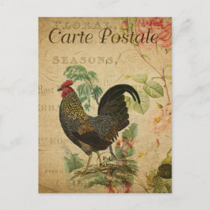 Cartes Pour Fêtes Annuelles Coq Floral Vintage Français