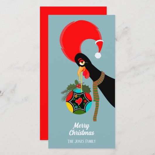 Cartes Pour Fêtes Annuelles Coq portugais boule de Noël houx (Devant / Derrière)
