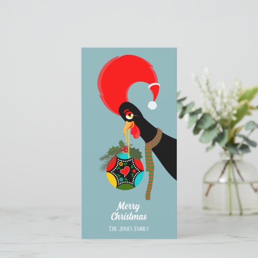 Cartes Pour Fêtes Annuelles Coq portugais boule de Noël houx (Debout devant)