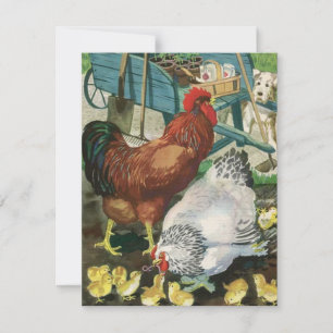 Cartes Pour Fêtes Annuelles Coq vintage Avec Poulets De Famille