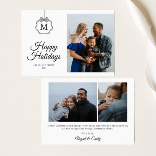 Cartes Pour Fêtes Annuelles Coquette Bow Monogramme Photo initiale Noël