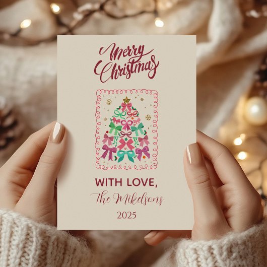 Cartes Pour Fêtes Annuelles Coquette Bow Pink Tree Christmas