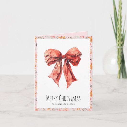 Cartes Pour Fêtes Annuelles Coquette Bow rose Photo de Noël (Devant)