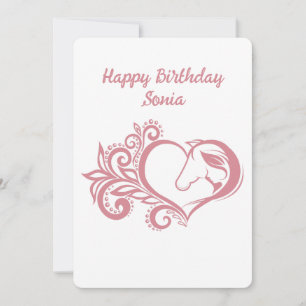 Cartes Pour Fêtes Annuelles Coquette Coeur rose Cheval Fille Feminine Élégante
