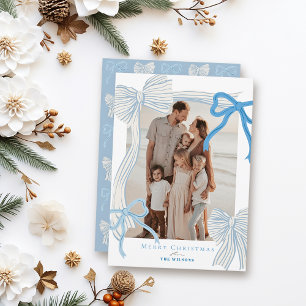 Cartes Pour Fêtes Annuelles Coquette Core Pale Blue Bows Photo de Noël