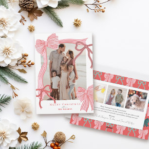 Cartes Pour Fêtes Annuelles Coquette-Core Red & Rose Bows 4 Photos Noël
