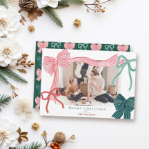 Coquette-Core Rouge & Green Bows Photo de Noël