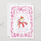 Cartes Pour Fêtes Annuelles Coquette Famille de Noël Photo Red Pink Doodle (Devant)