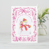 Cartes Pour Fêtes Annuelles Coquette Famille de Noël Photo Red Pink Doodle (Debout devant)