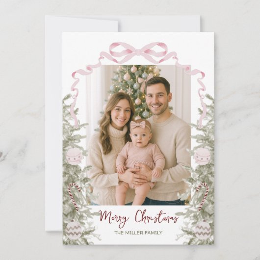 Cartes Pour Fêtes Annuelles Coquette Rose Bow Four Photo Noël (Devant)
