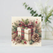 Cartes Pour Fêtes Annuelles Coquette Rustique Noël Plaid Bow Holly Pinecone (Debout devant)