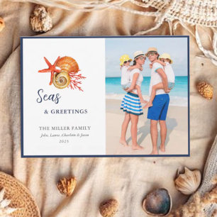 Cartes Pour Fêtes Annuelles Coquillages d'aquarelle Mer et photo de voeux