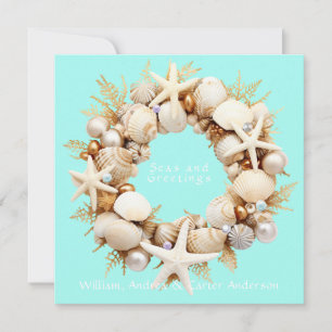 Cartes Pour Fêtes Annuelles Coquilles Saint-Jacques étoiles perles bulles de N