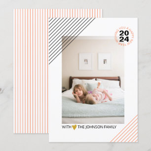 Cartes Pour Fêtes Annuelles Corail et rayures noires Nouvel An 2021 or photo