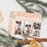 Cartes Pour Fêtes Annuelles Corail Moderne Gras Joyeux Et Bright Cinq Photo<br><div class="desc">Envoyez des voeux chaleureux cette saison de vacances avec cette carte de vacances unique et mignonne, moderne et audacieuse corail merry et cinq photos de vacances. Son design sobre et minimaliste présente des éléments d'inspiration boho dans les tons rose clair, corail pastel, vert sauge, bleu et pêche. Célébrant l'esprit festif...</div>