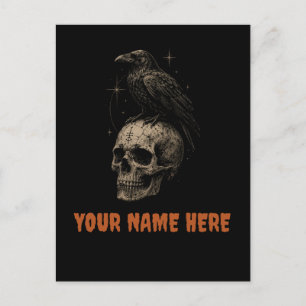 Cartes Pour Fêtes Annuelles Corbeau gothique sur crâne, mystère vintage.