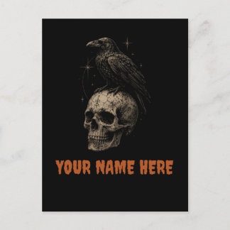 Cartes Pour Fêtes Annuelles Corbeau gothique sur crâne, mystère vintage.