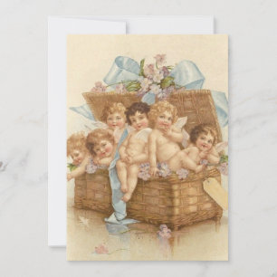 Cartes Pour Fêtes Annuelles Corbeille Vintage Pleine De Chérubins D'ange