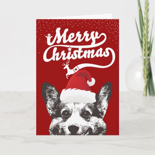 Cartes Pour Fêtes Annuelles Corgi, clause Joyeux Noël Rouge (Devant)