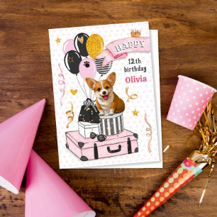 Cartes Pour Fêtes Annuelles Corgi coquelicot mignonne avec ballons Joyeux anni
