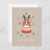 Cartes Pour Fêtes Annuelles Corgi de Noël Cozy (Devant / Derrière)