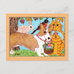 Cartes Pour Fêtes Annuelles Corgi et amis avec l'art populaire Pâques de