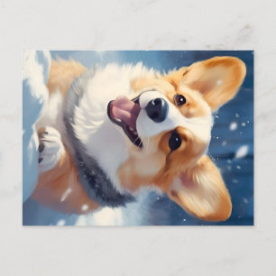 Cartes Pour Fêtes Annuelles Corgi heureux jouant dans la neige