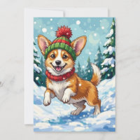 Corgi joyeux bondissant dans la neige avec Pom Pom