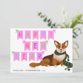 Cartes Pour Fêtes Annuelles CORGI | MÊME HEUREUSE NOUVELLE ANNÉE Avec Ruban (Debout devant)