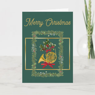 Cartes Pour Fêtes Annuelles Corne française élégante de Noël vert foncé