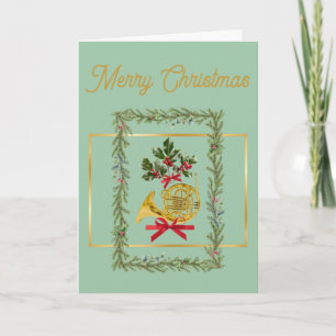 Cartes Pour Fêtes Annuelles Corne française élégante de Noël vert sauge