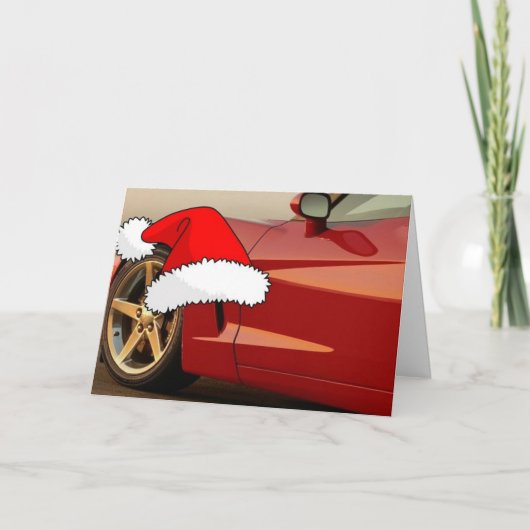 Cartes Pour Fêtes Annuelles Corvette rouge Noël (Devant)