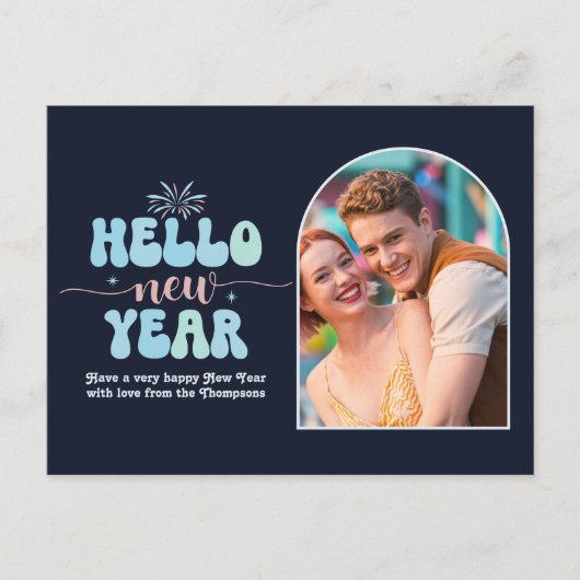 Cartes Pour Fêtes Annuelles Cosmic Ice New Year Retro Modern Blue Photo (Devant)
