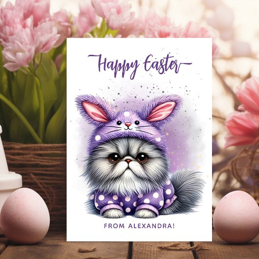 Cartes Pour Fêtes Annuelles Costume de lapin mignon et mignon violet joyeux Pâ