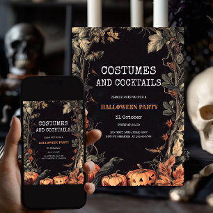 Cartes Pour Fêtes Annuelles Costumes noirs vintage et cocktails effrayants