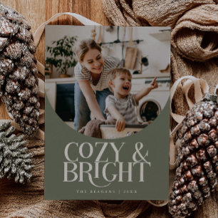 Cartes Pour Fêtes Annuelles Cosy Bright Elegant Photo Sage Green Holiday Card