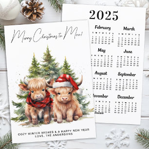 Cartes Pour Fêtes Annuelles Cosy Highland Cow 2025 Calendrier Joyeux Noël