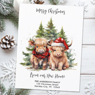 Cartes Pour Fêtes Annuelles Cosy Highland Cow Nouvelle adresse Christmas Movin