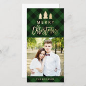 Cartes Pour Fêtes Annuelles Cosy Plaid | Photo de vacances vertes (Devant / Derrière)