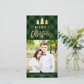 Cartes Pour Fêtes Annuelles Cosy Plaid | Photo de vacances vertes (Debout devant)