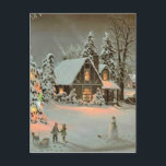 Cartes Pour Fêtes Annuelles Cottage de Noël Vintage<br><div class="desc">Illustration du cottage de Noël vintage.</div>