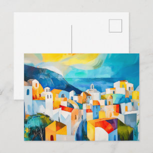 Cartes Pour Fêtes Annuelles Coucher de soleil à Santorin dans des couleurs viv