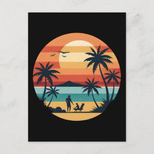Cartes Pour Fêtes Annuelles Coucher de soleil doré derrière des palmiers ou de