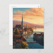 Cartes Pour Fêtes Annuelles Coucher de soleil doré sur Zurich (Devant / Derrière)