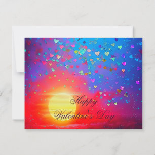 Cartes Pour Fêtes Annuelles Coucher de soleil et les coeurs dispersés valentin