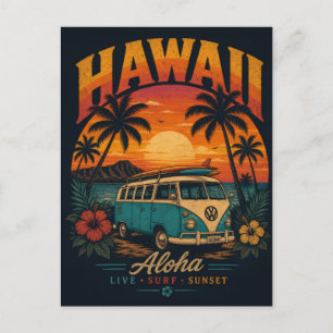 Cartes Pour Fêtes Annuelles Coucher de soleil hawaïen vintage Palmiers Planche