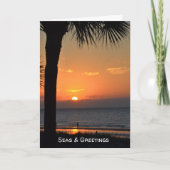 Cartes Pour Fêtes Annuelles Coucher de soleil Palm Tree Silhouette Beach Scène (Devant)