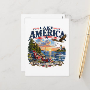 Cartes Pour Fêtes Annuelles Coucher de soleil patriotique aigle du lac Amériqu