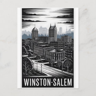 Cartes Pour Fêtes Annuelles Coucher de soleil sur Winston-Salem NC noir blanc